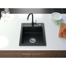 Brado Start Don gránit mosogató automata dugóemelő, szifonnal, fekete-szemcsés, beépíthető mosogatótálca