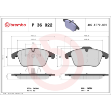 BREMBO fékbetétkészlet, tárcsafék BREMBO P 36 022 autóalkatrész