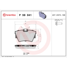 BREMBO fékbetétkészlet, tárcsafék BREMBO P 59 041 autóalkatrész