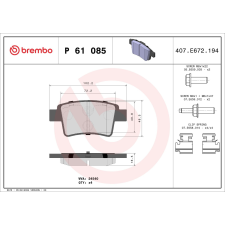 BREMBO fékbetétkészlet, tárcsafék BREMBO P 61 085 autóalkatrész