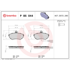 BREMBO fékbetétkészlet, tárcsafék BREMBO P 85 044 autóalkatrész