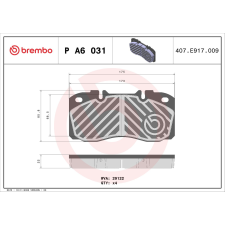 BREMBO fékbetétkészlet, tárcsafék BREMBO P A6 031 autóalkatrész