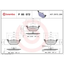 BREMBO fékbetétkészlet, tárcsafék P 85 072X autóalkatrész