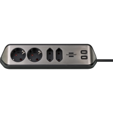 Brennenstuhl 1153590410 Elosztó 4 aljzat 2x USB 2m fekete-ezüst hosszabbító, elosztó