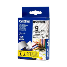 Brother TZE-121 laminált P-touch szalag (9mm) Black on Clear - 8m címkézőgép