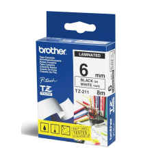 Brother TZE-211 laminált P-touch szalag (6mm) Black on White - 8m címkézőgép