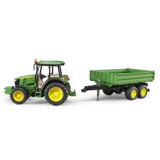 Bruder John Deere 5115M Traktor pótkocsival Zöld autópálya és játékautó
