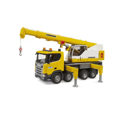 Bruder Scania Super 560R Liebherr darus teherautó hang és fényhatásokkal autópálya és játékautó