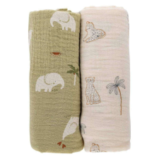 BUBABA muslin pelenka 70x70 cm (2 db)-green/beige mosható pelenka