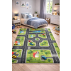 Budapest Carpet Den. Mile 5004-1 zöld-szürke 120 x 180cm autópályás gyerekszőnyeg