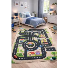 Budapest Carpet Den. Mile 5375-1 bézs 160 x 230cm autópályás gyerekszőnyeg lakástextília