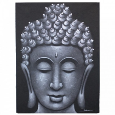 Buddha festmény - szürke brokát hatás grafika, keretezett kép