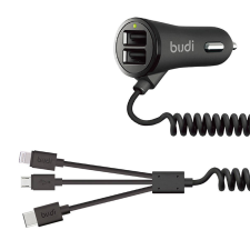 Budi 068T3 2x USB-A / Micro USB / USB-C / Lightning Autós töltő - Fekete (17W) (068T3) mobiltelefon kellék