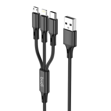 Budi 203A8B USB-A apa - USB-C/Lightning/Micro USB apa Töltőkábel - Fekete (1m) kábel és adapter