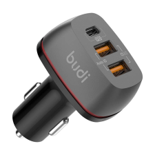Budi Car charger Budi, 2x USB + USB-C, QC + PD (black) mobiltelefon kellék