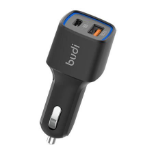 Budi USB-A + USB-C autós töltő 18W fekete (065T) (B065T) mobiltelefon kellék