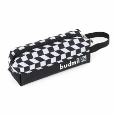 Budmil szögletes bedobálós tolltartó - 21x7 cm - fekete-fehér kockás tolltartó