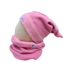 Bundás téli csomós sapka, világos-pink inv babasapka, sál