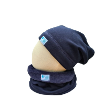  Bundás téli sapka, egyszínű, marine-kék babasapka, sál