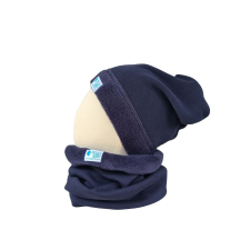  Bundás téli sapka, marine-kék inv babasapka, sál