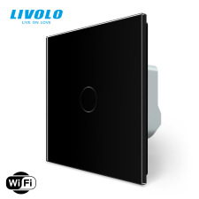  C706WFB LIVOLO 106 alternatív WiFi okos váltó érintőkapcsoló, Fázis-Nulla bekötés, 240V 5A, fekete kristályüveg okos kiegészítő