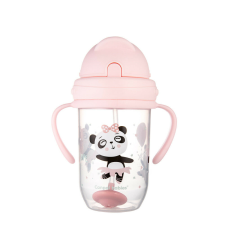 Canpol Babies Súlyozott szívószálas cseppmentes itatópohár, 270ml, 6hó+, EXOTIC ANIMALS - pink babaétkészlet
