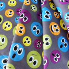 Canvas EMOJI, smiley mintás pamutvászon - szürke méteráru