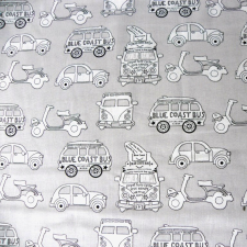 Canvas JÁRMŰVEK, busz, autó, motor pamutvászon - szürke méteráru