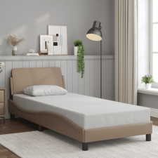 cappuccino színű műbőr ágykeret fejtámlával 90x190 cm ágy és ágykellék