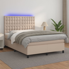 cappuccino színű műbőr rugós ágy matraccal és LED-del 140x190cm ágy és ágykellék