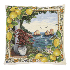  Capri citromos mediterrán gobelin díszpárna huzat, 45x45 cm lakástextília