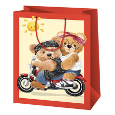 Cardex Motorozó mackók mintás nagy méretű exkluzív ajándéktáska 27x14x33cm-es ajándéktasak