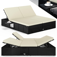Casaria kétszemélyes polyrattan napozóágy fekete-krém 200x160x33cm (996905) kerti bútor
