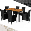 Casaria Korfu 6 személyes polyrattan keri étkező szett kerti bútor fekete-akác asztallap (996930)