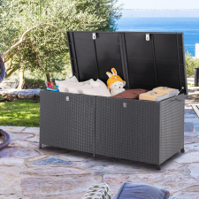 Casaria polyrattan kerti tároló fekete 150x77x73cm kerekekkel kerti tárolás