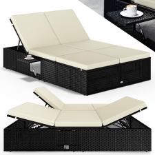 Casaria polyrattan kétszemélyes napozóágy fekete-krém 200x115x33cm (996903) kerti bútor