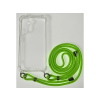 CASE AND PRO iPhone 15 Plus TPU+PC átlátszó tok, zsinórral, akasztóval, neon zöld (FEST-IPH15P-NE)