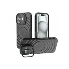 CASE AND PRO iPhone 16 mágneses tok fém kamerakitámasztóval, fekete (MAGSCK-IPH16-BK) tok és táska