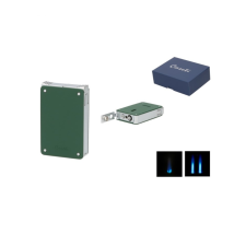 Caseti Dupla Jet láng + Soft Jetflame szivaröngyújtó, 8 mm szivarfúróval – Matt sötétzöld / Króm öngyújtó