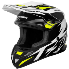 CASSIDA Motocross sisak Cassida Cross Cup Két fekete-fehér-szürke-fluo sárga bukósisak