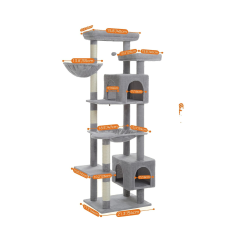  Cat Tree Tower, többszintes kialakítás, kényelmes függőágy, AMT0293GY, XL macskabútor