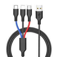 CELLECT 3in1 USB apa - (MicroUSB + USB-C + Lightning) apa Adat- és töltőkábel 1.2m - Fekete kábel és adapter