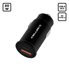 CELLECT autós töltőadapter gyorstöltő funkcióval 20W (MPCB-PD20W-BK) (MPCB-PD20W-BK) mobiltelefon kellék