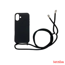 CELLECT iPhone 16 Plus TPU+PC Feket tok,Fekete zsinórral tok és táska