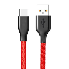 CELLECT Szövetborítású USB apa - USB-C apa Adat- és töltőkábel 1m - Piros kábel és adapter