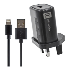 CELLULARLINE hálózati adapter USB aljzat (12W, UK, földelt, utazótöltő + lightning 8pin kábel) FEKETE (ACHKITMFI12WUKK) (ACHKITMFI12WUKK) mobiltelefon kellék