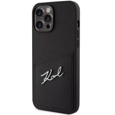 Cg mobile Apple iPhone 13 Pro Max, Műanyag hátlap védőtok + szilikon keret, bőrhatású hátlap, kártyatartóval, Karl Lagerfeld Saffiano Metal Signature Cardslot, fekete (XP128366) - Telefontok tok és táska