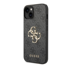 Cg mobile Apple iPhone 15 Plus, Műanyag hátlap védőtok + szilikon keret, textíl hátlap, Guess minta, Guess 4G Big Metal Logo, szürke tok és táska