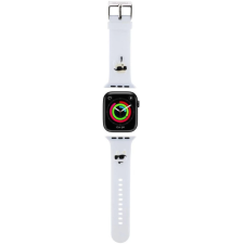 Cg mobile Apple Watch 4-6, SE, SE (2022) (38 / 40 mm) / Watch 7-9 (41 mm), szilikon pótszíj, állítható, napszemüveges lány és cica minta, Karl Lagerfeld 3D Choupette Head, fehér okosóra kellék