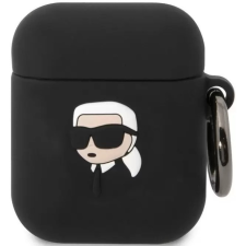 Cg mobile Bluetooth fülhallgató töltőtok tartó, szilikon, karabiner, napszemüveges lány minta, Apple AirPods, AirPods 2 kompatibilis, Karl Lagerfeld 3D Logo NFT Choupette Head, fekete audió kellék